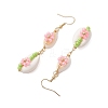 Cowrie Shell Flower Dangle Earrings EJEW-MZ00250-5