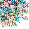 90Pcs 9 Colors Pearlized Glass Pearl Connector Charms PALLOY-TA0002-49A-2