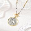 Two Tone 304 Stainless Steel Paperclip Chain Religion Bible Coin Pendant Necklaces NJEW-JN06571-1