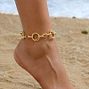 Brass Geometric Foot Chain Fashionable Textured 2 Rings Women's Anklets Unique Foot Jewelry QB4814-3-1