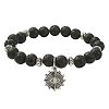 Natural Lava Rock Beaded Stretch Bracelet with Alloy Charms BJEW-JB09477-3