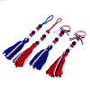 Crafans 4Pcs 2 Style Independence Day Theme Wooden Ring & Woolen Yarn Tassels Pendant Decorations HJEW-CF0001-20-9