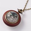 Long Brass Cable Chains Flat Round Rosewood Pocket Quartz Watches Necklaces NJEW-A289-21E-2