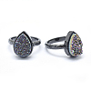 Electroplate Natural Druzy Quartz Crystal Finger Rings RJEW-I055-B-RS-2