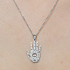 Non-Tarnish 201 Stainless Steel Hollow Hamsa Hand with Eye Pendant Necklace NJEW-OY001-78-1