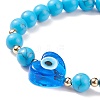 Gemstone & Lampwork Heart Evil Eye Beaded Stretch Bracelet for Women BJEW-JB08392-5