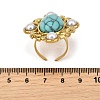 304 Stainless Steel with Turquoise and Plastic Imitation Pearl Adjustable Cuff Rings for Women RJEW-Z096-02G-01-3