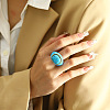 Oval 304 Stainless Steel with Synthetic Turquoise Finger Rings FS-WGC5475-06-1