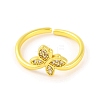 Butterfly Brass Micro Pave Clear Cubic Zirconia Open Cuff Rings for Women RJEW-U003-07G-2