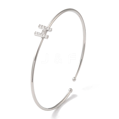 Rack Plating Brass Micro Pave Clear Cubic Zirconia Letter Open Cuff Bangles BJEW-A018-01P-H-1
