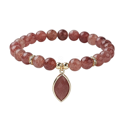 Natural Strawberry Quartz Stretch Bracelets BJEW-JB10092-03-1