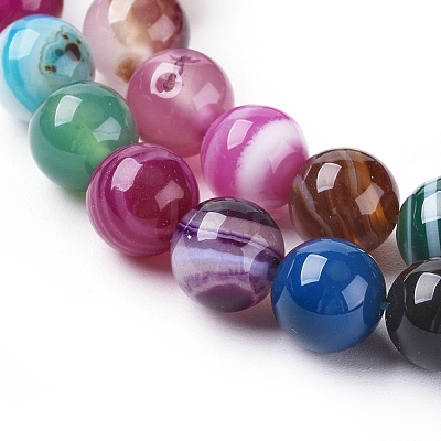 Natural Striped Agate/Banded Agate Beads Strands G-G582-8mm-46-1