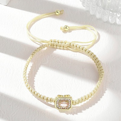 Brass Pave Cubic Zirconia Rectangle Braided Bead Bracelets FB-CBA9090-01-1