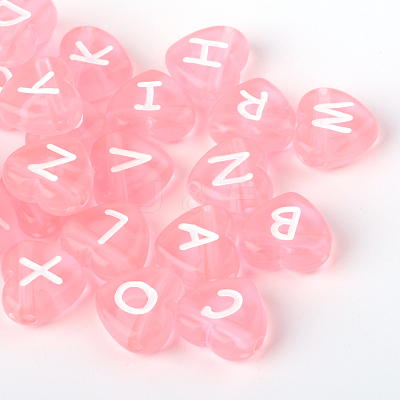 Transparent Acrylic Heart Horizontal Hole Letter Beads TACR-Q101-01A-1