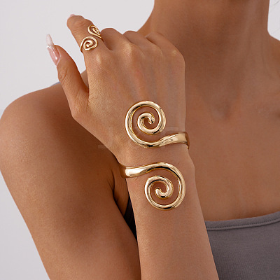 Double Swirl Alloy Cuff Bangles & Cuff Rings Sets FS-WGA6312-01-1