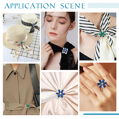 4Pcs 2 Colors Glass Flower Scarf Buckle Ring AJEW-PH0004-23-1