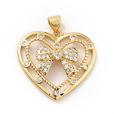 Rack Plating Brass Micro Pave Clear Cubic Zirconia Pendants ZIRC-F129-42G-1