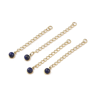 Ion Plating(IP) 316 Surgical Stainless Steel Curb Chain Extender with Natural Lapis Lazuli Round Charm High Polished STAS-A097-01G-07-1
