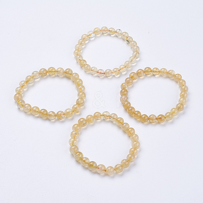 Natural Citrine Beaded Stretch Bracelets BJEW-I253-8mm-21-1