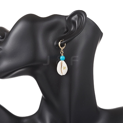 Synthetic Turquoise & Shell Leverback Earrings EJEW-JE06880-1