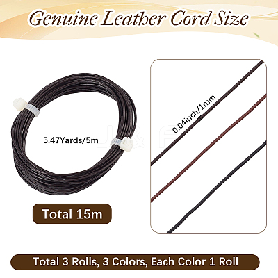 15M 3 Colors Cowhide Leather Cord WL-CL0001-11-1