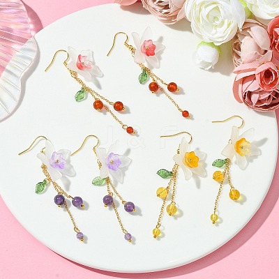 3 Pairs Acrylic & Brass Dangle Earrings for Women EJEW-TA00566-1