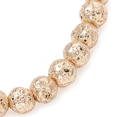 Electroplated Natural Lava Rock Round Beads Stretch Bracelets for Women Men BJEW-JB11982-03-1