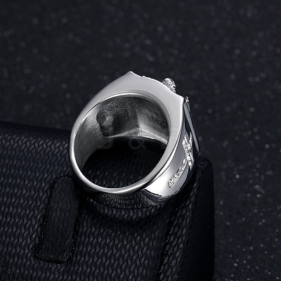 Cross with Jesus Pattern 304 Stainless Steel with Crystal Rhinestone Finger Rings for Men FS-WG78AD7-07-1