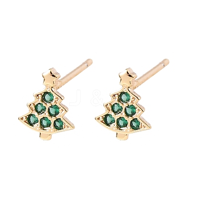 Brass Micro Pave Cubic Zirconia Charistmas Tree Stud Earrings EJEW-L278-09G-1