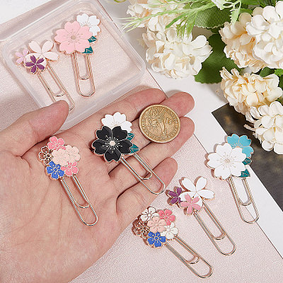 7 Pcs 7 Style Rose Gold Tone Zinc Alloy Enamel Bookmarks AJEW-GL0001-88-1
