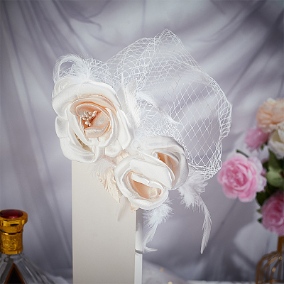 Bridal Mesh Veil Floral Cloth Hair Combs MRMJ-WH0077-096-1