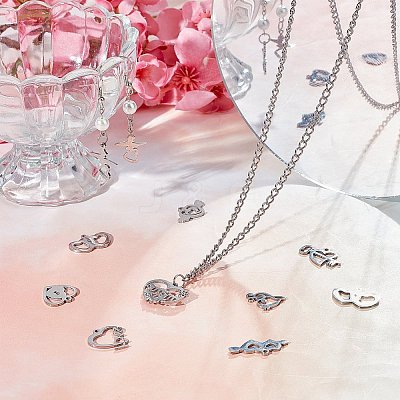 24Pcs 12 Styles 201 Stainless Steel Pendants STAS-SC0002-85-1
