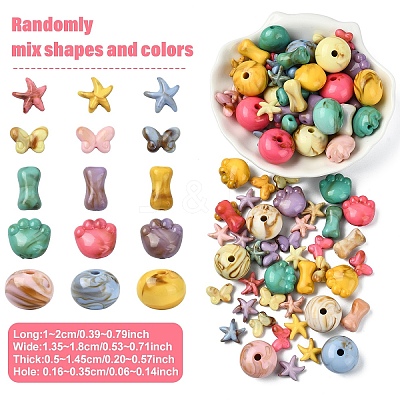 150Pcs 5 Styles Acrylic Beads SACR-YW0002-08-1