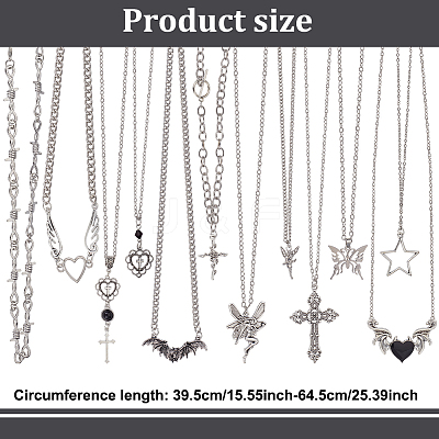 12Pcs 12 Style Heart & Cross & Butterfly & Bat Alloy Enamel Pendant Necklaces Set with Rhinestone NJEW-FI0001-03-1