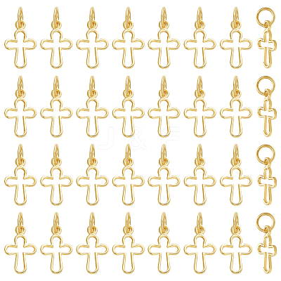 36PCS Brass Tiny Cross Charms KK-BC0014-41G-1