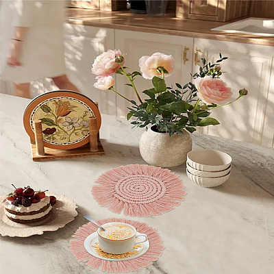 2Pcs Hand-woven Ccotton Thread Cup Mats AJEW-LP0006-37A-1