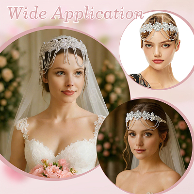2Pcs 2 Styles Flower Forehead Crystal Rhinestone Headbands OHAR-ME0001-17-1