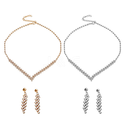 2 Sets 2 Colors Iron Jewerly Sets. Rhinestone Necklace & Stud Earring Sets SJEW-GO0001-07-1