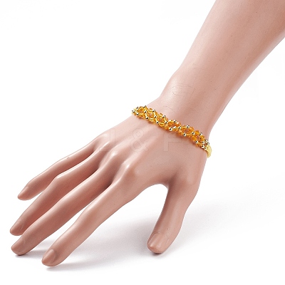 Glass Braided Flower Link Bracelet for Women BJEW-TA00130-04-1