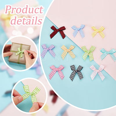 200Pcs 10 Colors Tartan Pattern Polyester Ribbon Bowknots DIY-PH0013-86-1