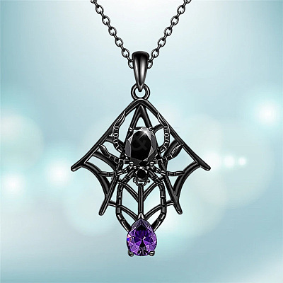 Alloy Rhinestone Halloween Spider Pendant Necklaces WGFDEFA-01-1