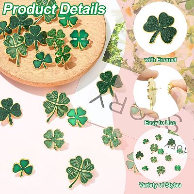 20Pcs 5 Styles Saint Patrick's Day Clover Alloy Enamel Lapel Pin Back Brooches for Backpack Clothes JEWB-CJ0003-65-1