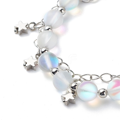 Synthetic Moonstone Round Beaded Multi-strand Bracelet BJEW-JB08857-1