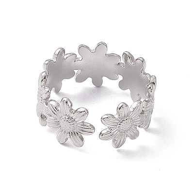 Non-Tarnish 304 Stainless Steel Ring Flower Wrap Open Cuff Ring for Women RJEW-C045-17P-1