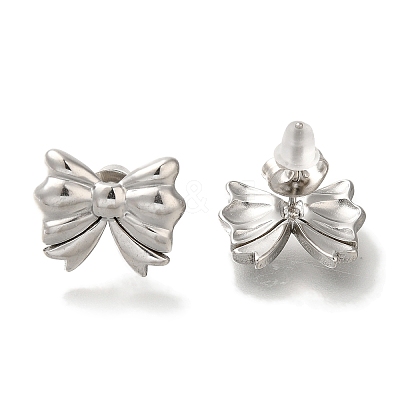 304 Stainless Steel Bowknot Stud Earrings EJEW-Z077-01P-1