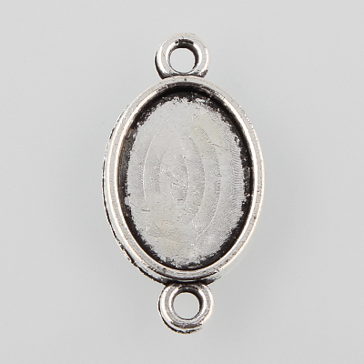 Antique Silver Tibetan Style Alloy Flat Oval Cabochon Connector Settings X-TIBE-M022-07AS-1