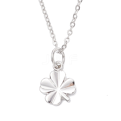 Clover Brass Pendant 304 Stainless Steel Cable Chain Necklaces for Women NJEW-JN05601-02-1