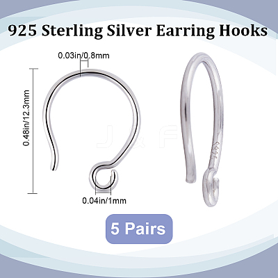 Anti-Tarnish 5 Pair 925 Sterling Silver Earring Hooks STER-BBC0002-01-1