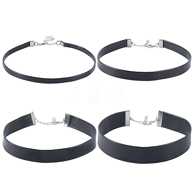4Pcs 4 Styles Flat PU Leather Cord Gothic Choker Necklaces with Platinum Iron End Chains NJEW-CL0001-14-1