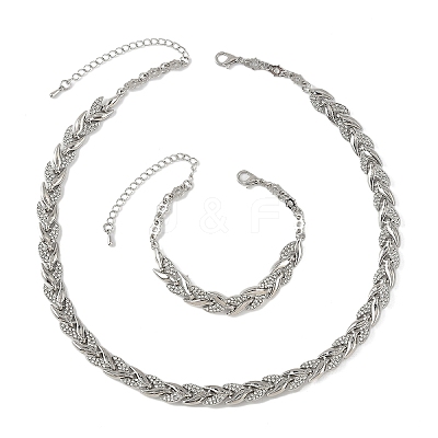 Alloy Crystal Rhinestone Leaf Link Chain Necklaces & Bracelets Sets SJEW-YWC0002-01P-1